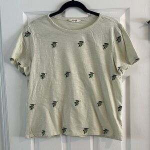 Lucky Brand Light Green Olive Embroidered Short Sleeve Tee